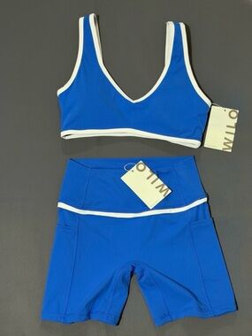 Wilo Blue Bike Shorts and Crop Top with White Trim